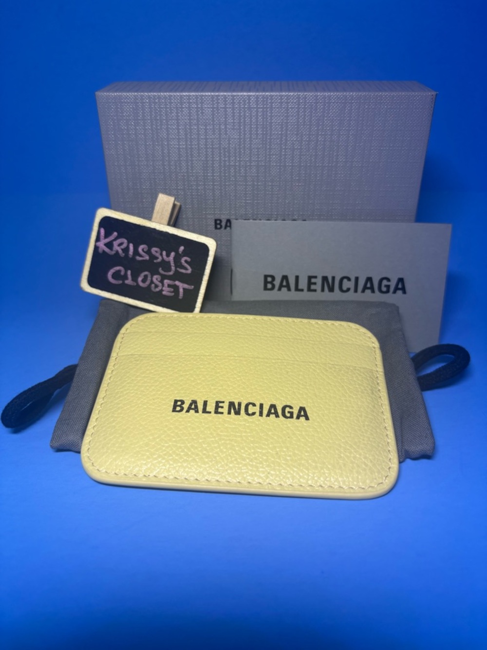 💯 Authentic Balenciaga Yellow Leather Mini Card Case with Box, Dustbag, Ribbon
